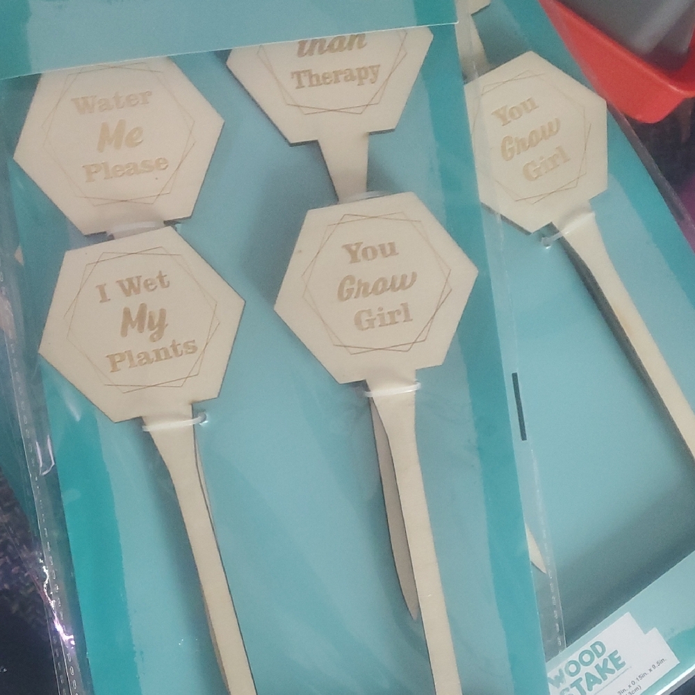 Wood Plant Stakes - 'You Grow Girl' Natural Wooden Lot Of 5, 20 Stakes Total